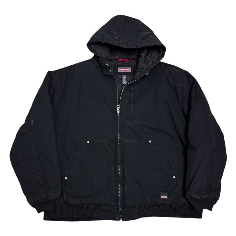 CRAFTSMAN Coat Black Canvas Quilted Hood Bomber Work Winter Jacket Mens 2XL